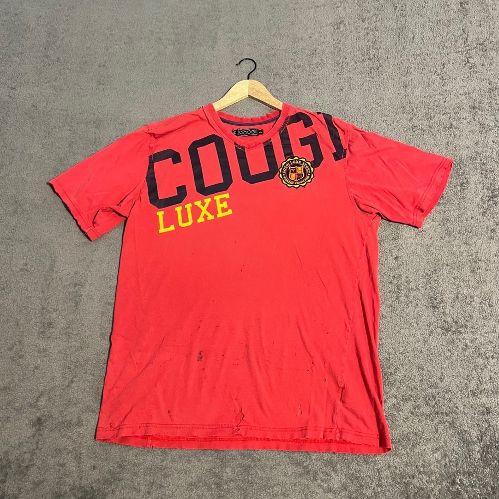 Vintage Y2K Thrashed Coogi Shirt Mens Size 2XL Red Distressed Grunge Skater